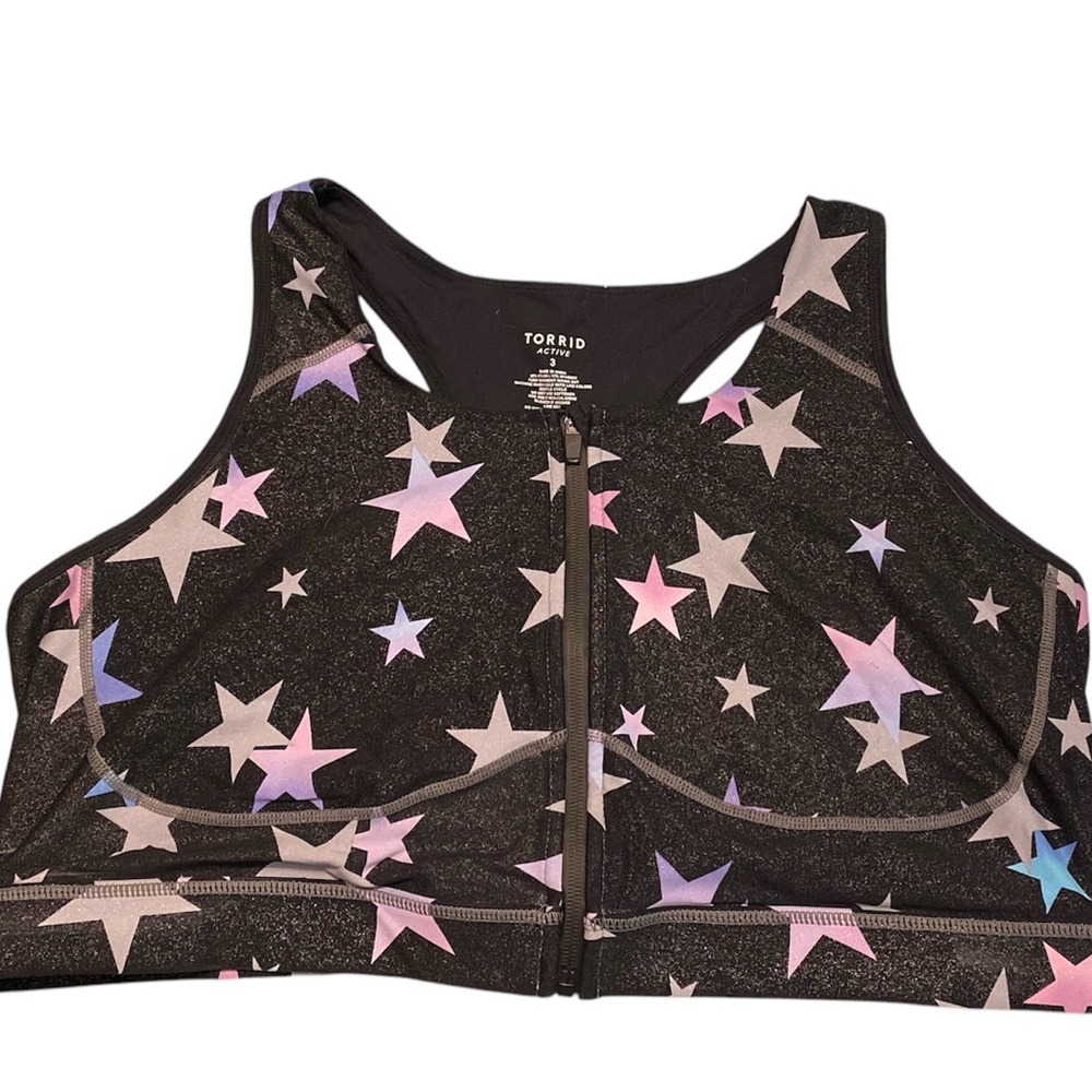 Torrid Zip Front Longline Low-Impact Sports Bra Size 3 Grey Shine Star Core Yoga - Picture 13 of 15